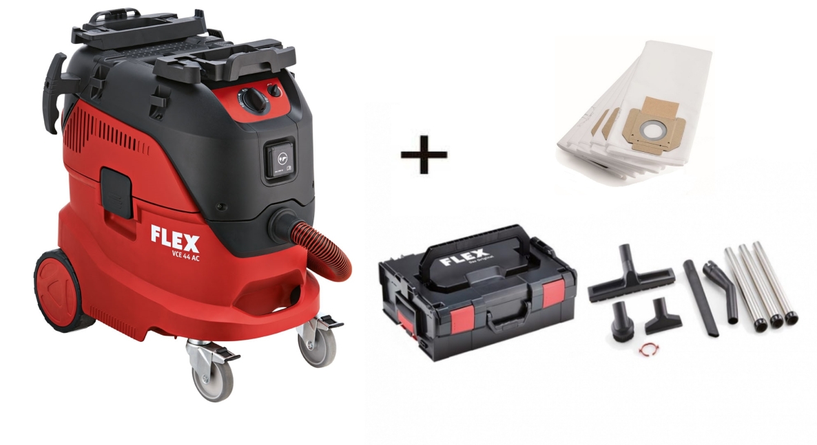 Flex-tools 471208 VCE44L AC Aspirateur de sécurité avec nettoyage automatique du filtre, 42 L, classe L + kit de nettoyage en L-Boxx + 5 sacs filtrants en polaire