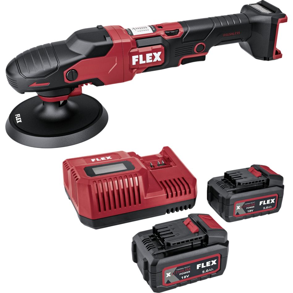 Flex-tools 534654 PE 2 18-EC Kit de polisseuse rotative sans fil 18 V, 150 mm, avec 2 batteries de 5,0 Ah et un chargeur, dans son coffret