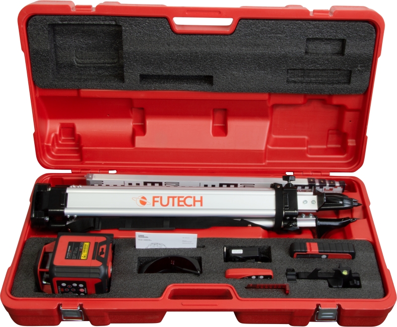 Futech 062.03R.1E.CS 062.03R.CS Spinner Red Case Set Rotation Laser + Tripod + Staff + Receiver in case