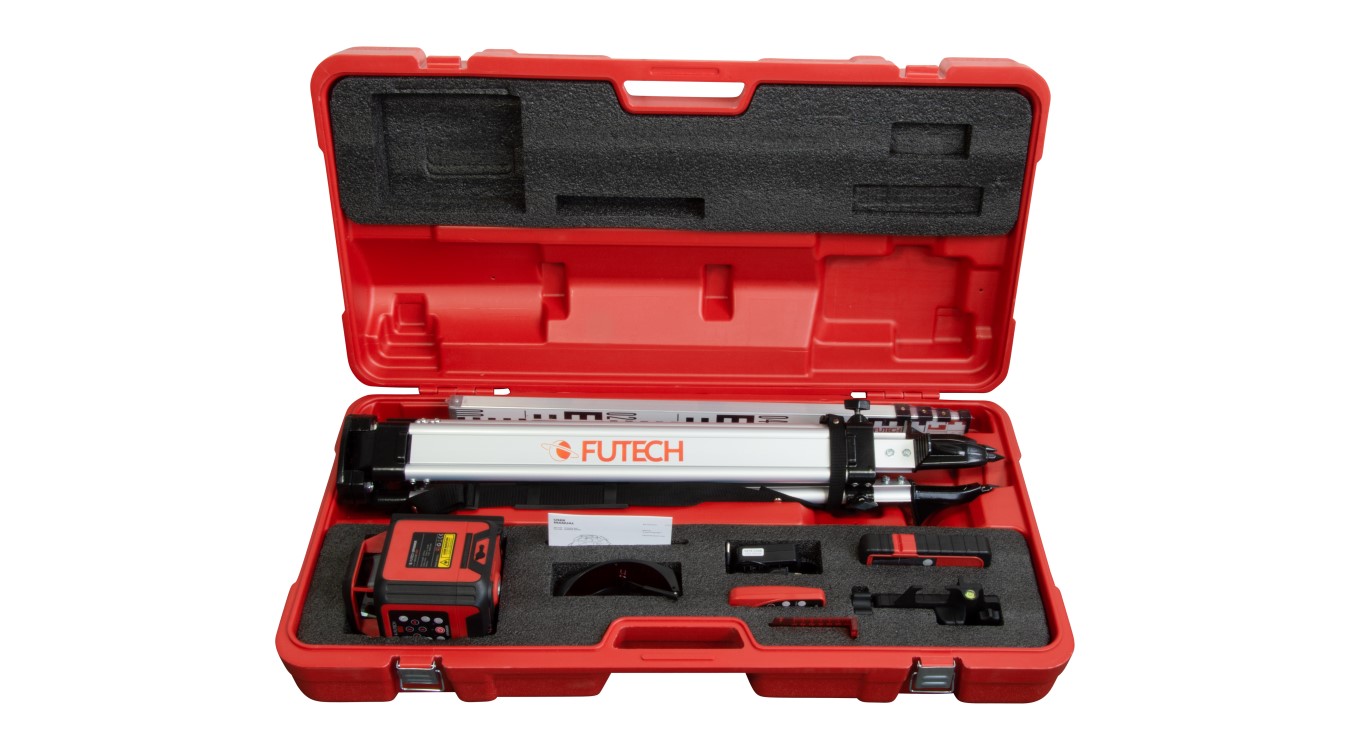 Futech 062.03G.1E.CS Spinner Red Case Set Rotation Laser + Tripod + Staff + Gyro receiver in case
