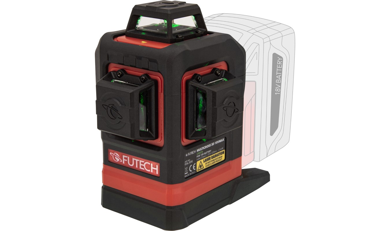 Futech 036.3DG MultiCross 3D 18V MAX Green cross line laser 3D excl. batteries et chargeur