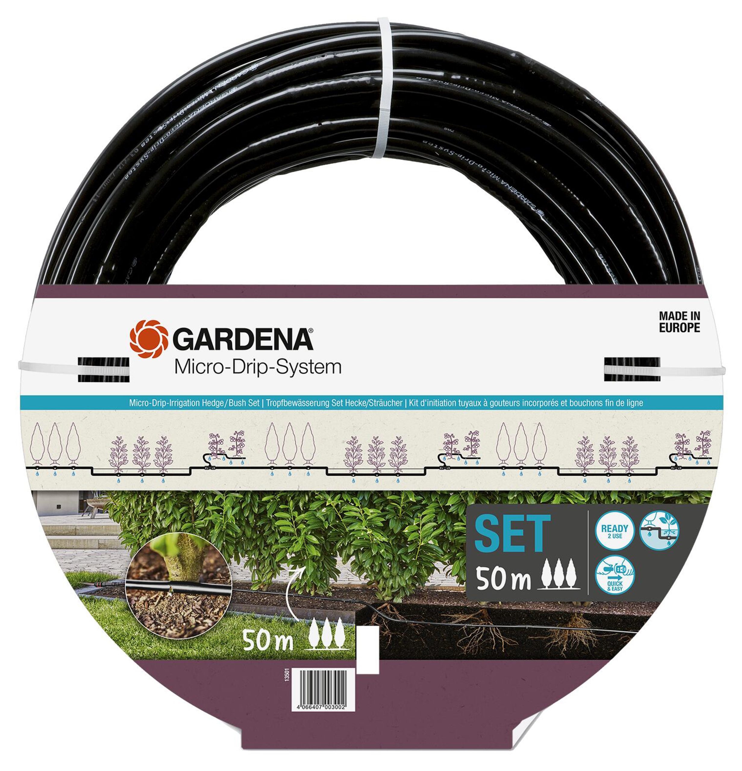 Gardena 13501-20 Micro-irrigation goutte à goutte haie/arbuste set 50m