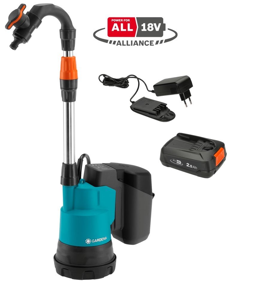 Gardena 14602-20 Pompe pour réservoir d'eau de pluie 2000/2 18V P4A set