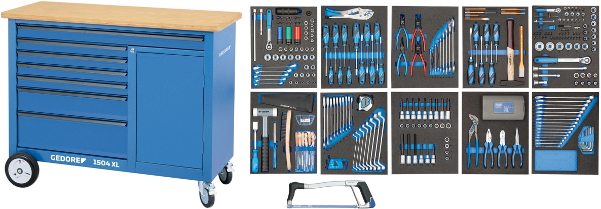 Gedore 2980355 1504 XL Établi mobile 308 pièces avec 7 tiroirs