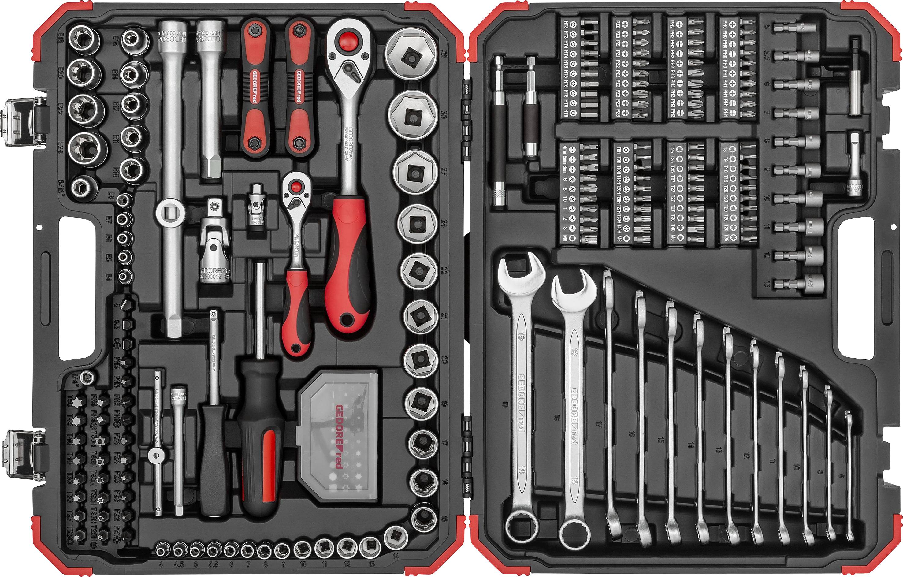 Gedore RED 3300185 R46003232 Jeu de clés à douille 1/4" + 1/2". + 1/2" Métrique 232 pièces