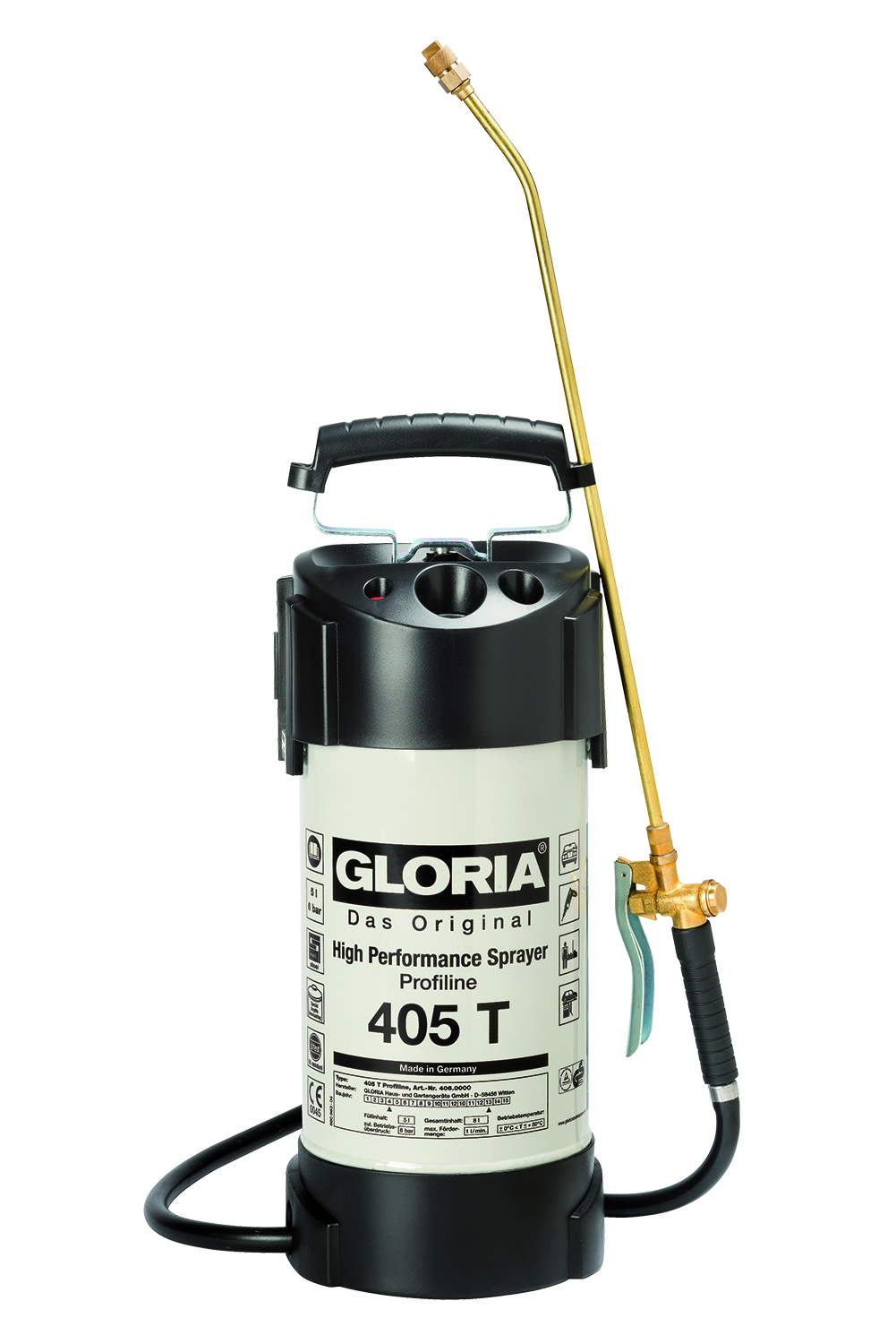 Gloria 000406.0000 405 T Profiline Pulvérisateur à pression 5l Joints Viton Réservoir acier pulvérisation plate 80°