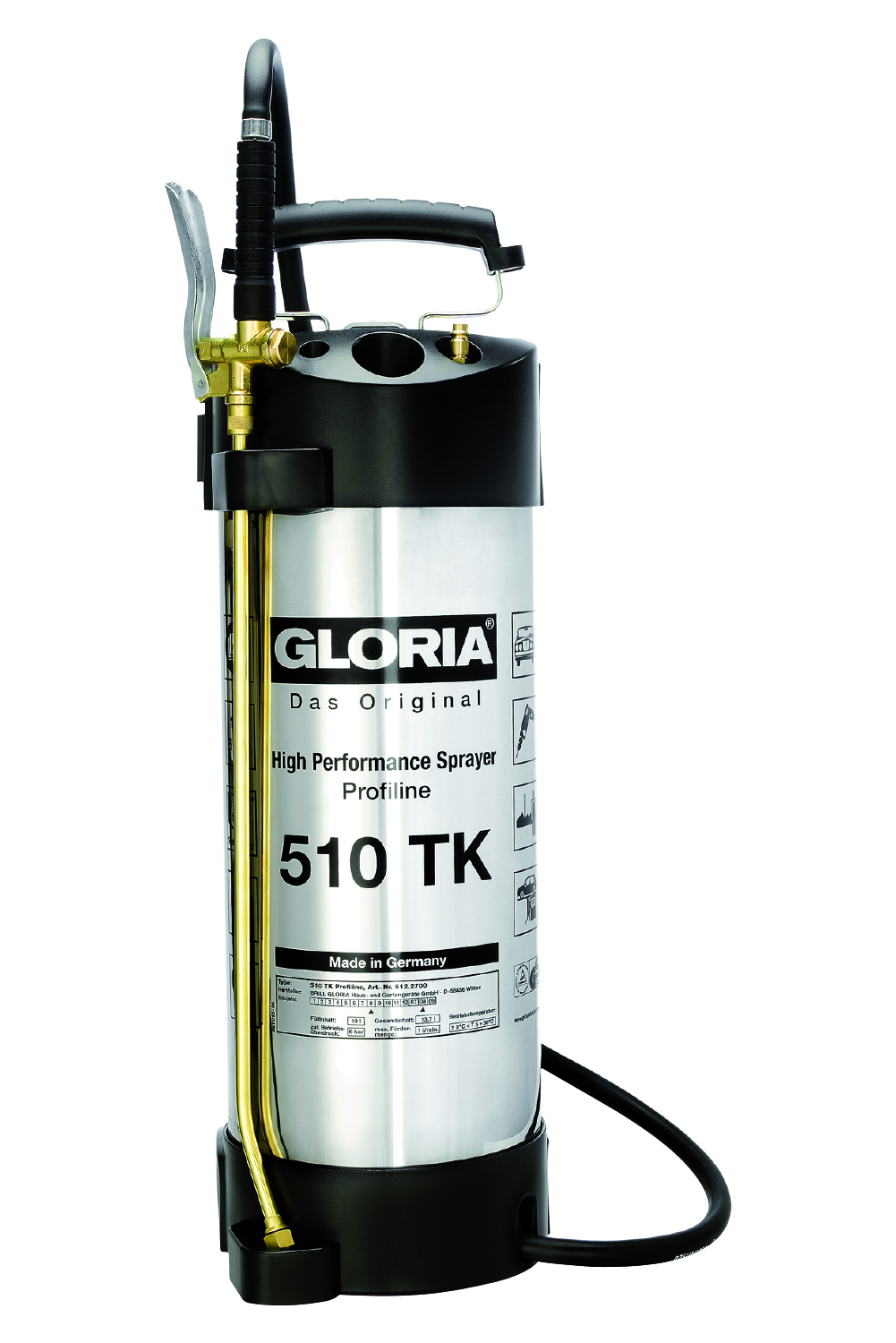 Gloria 000512.2700 510 TK Profiline Pulvérisateur à pression 10l avec raccord pour compresseur