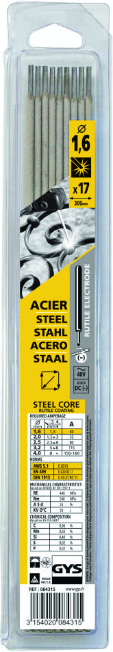 Gys 5193084315 Electrodes acier Ø1.6 x 300 mm 17 pièces