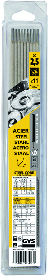 Gys 5193084339 Électrodes en acier Ø2.5 x 350 mm 11 pièces