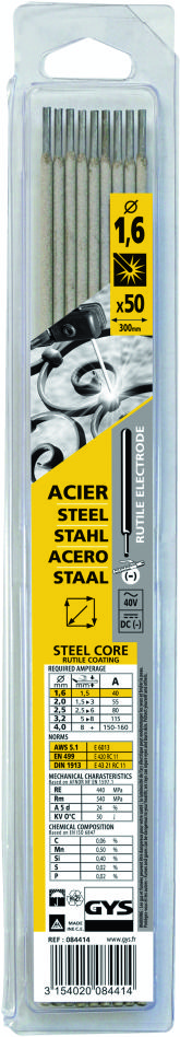 Gys 5193084414 Électrodes en acier Ø1.6 x 300 mm 50 pièces
