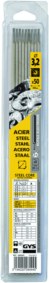 Gys 5193084445 Électrodes en acier Ø3.2 x 350 mm 50 pièces