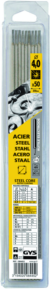 Gys 5193084452 Électrodes en acier Ø4.0 x 350 mm 50 pièces