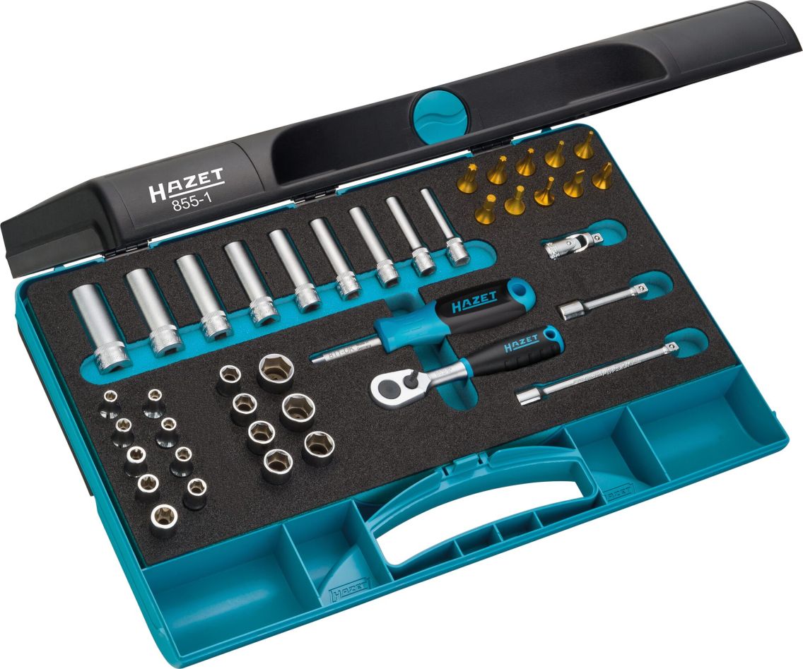 Hazet 855-1 Jeu de cl&eacute;s &agrave; douille 1/4" de 40 pi&egrave;ces, comprenant des profils carr&eacute; ext&eacute;rieur, Torx, Torx int&eacute;rieur, fente, PH et hexagonal int&eacute;rieur