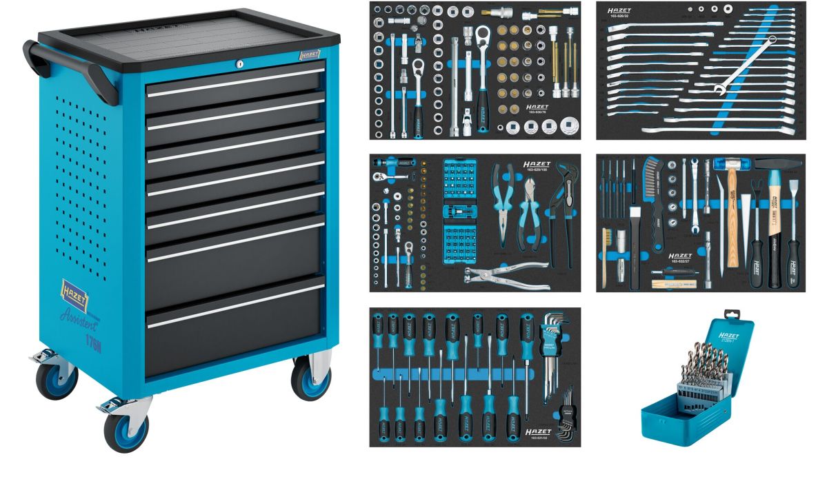 Hazet 176N-7/292 Chariot à outils Assistent 176N-7 + assortiment de 292 pièces, 7 tiroirs (5 peu profonds, 2 profonds)