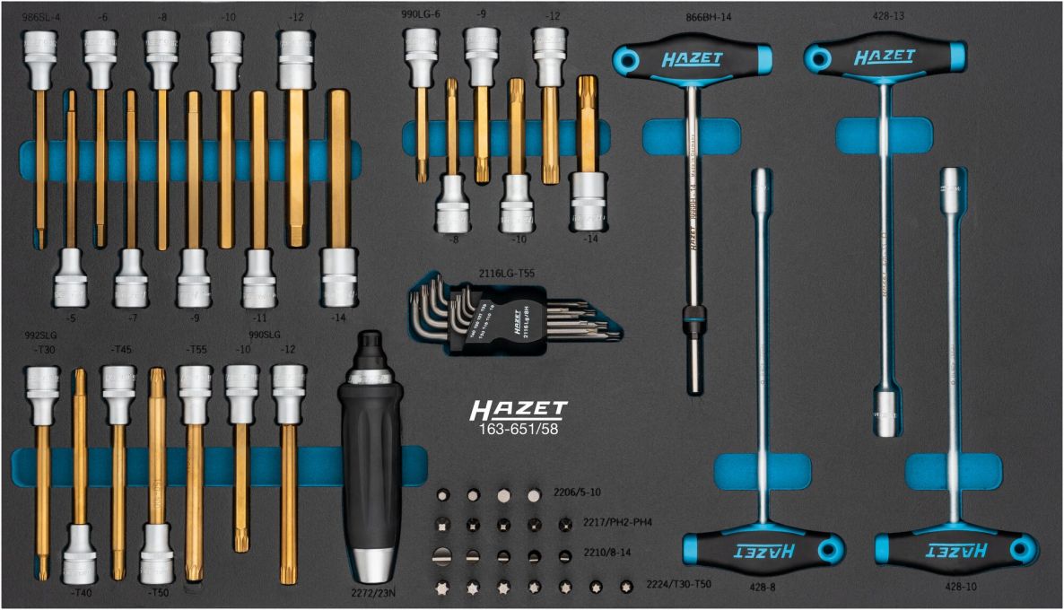 Hazet 163-651/58 Jeu d'outils de 58 pi&egrave;ces, comprenant des profils de 1/2 et 5/16 pouces