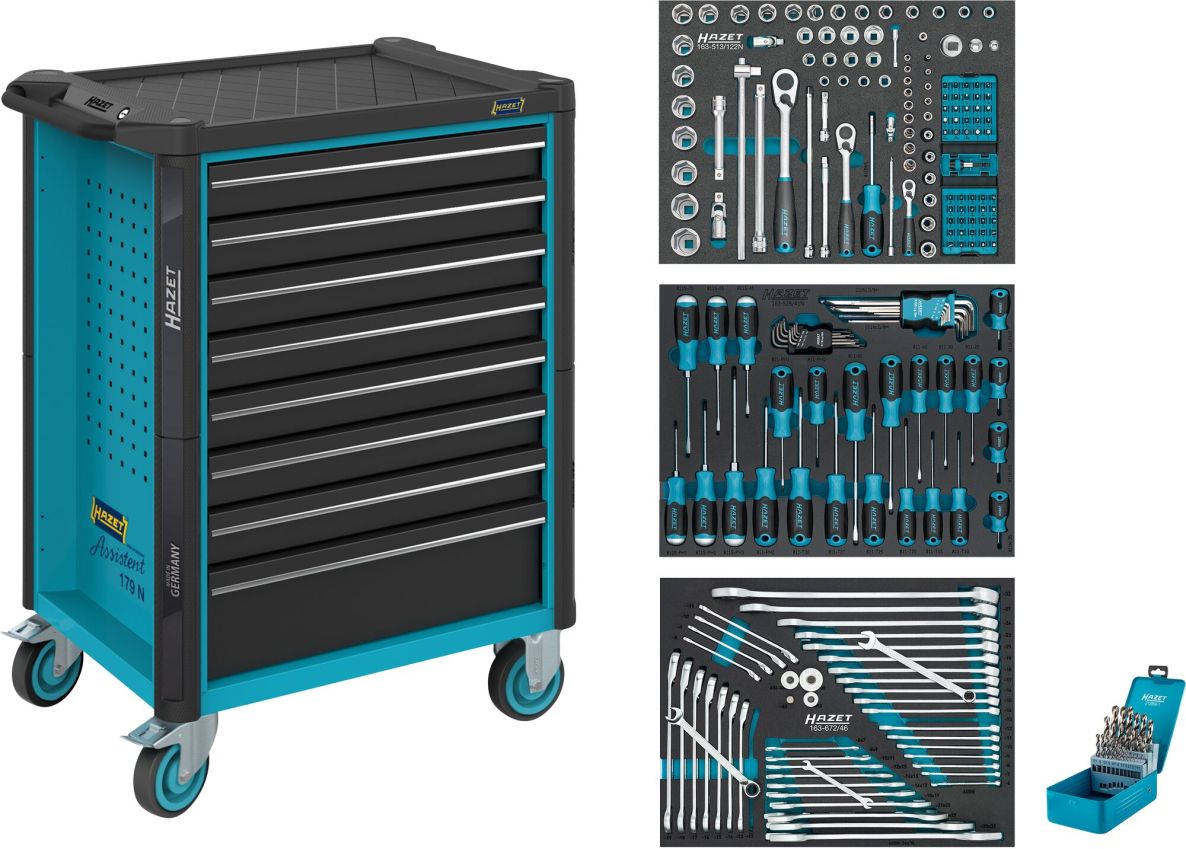 Hazet 179N-8/234 Chariot à outils Assistent 179N + assortiment de 234 pièces, 8 tiroirs (7 peu profonds, 1 profond)