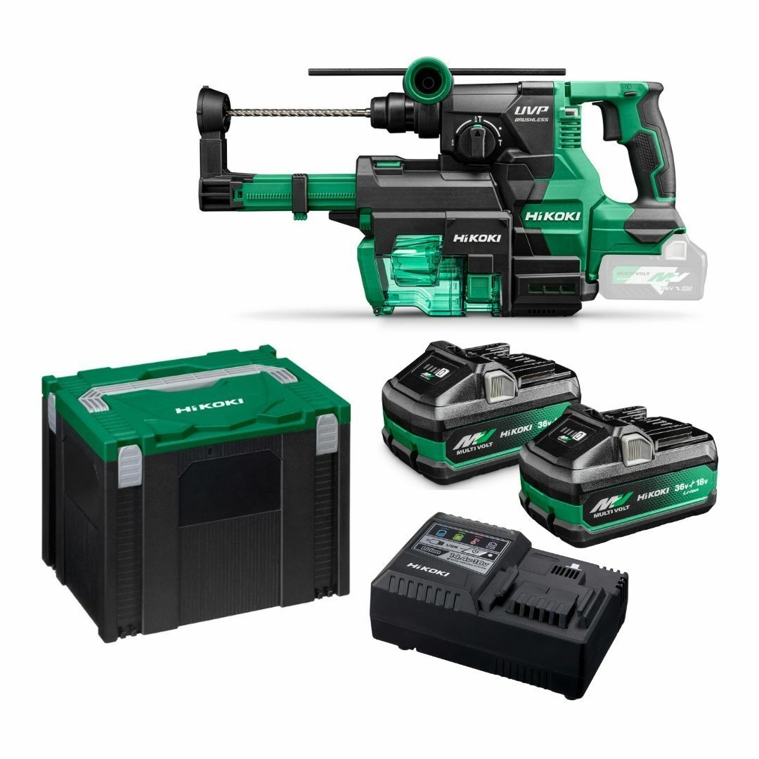 HIKOKI KSDH3628DAWV1Z Perceuse/marteau sans fil SDS-Plus 3.2J 36V 1x 4.0Ah 1x 8.0Ah batterie et chargeur en coffret HSC avec unité d'extraction de la poussière