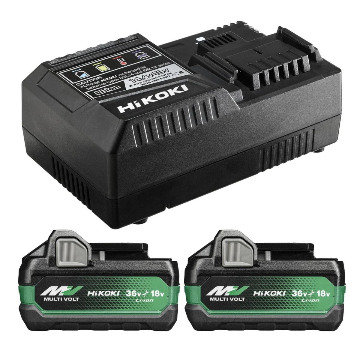 HIKOKI Accessoires UC18YSL3WJZ BoosterPack - 2 x BSL36B18X Batterie Multivolt 36V 4.0Ah/ 18V 8.0Ah Li-Ion + UC18YSL3 Chargeur rapide