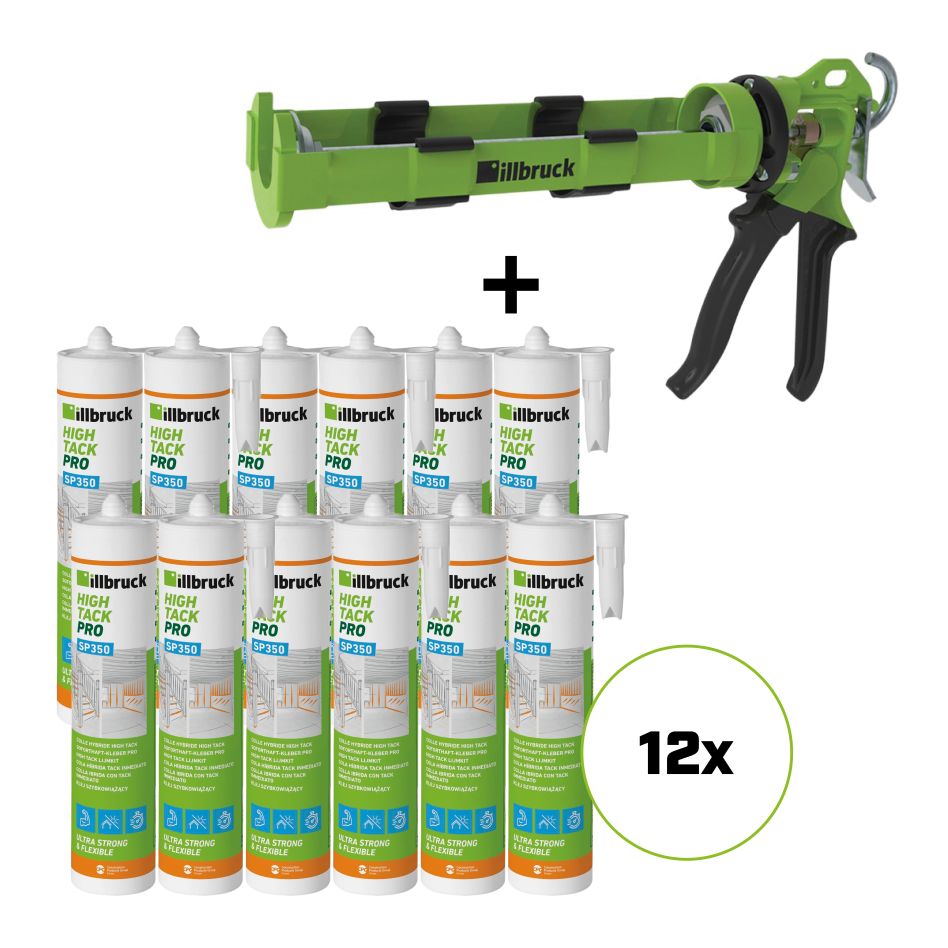 illbruck SP350SETWIT SP350 SET - 12 x SP350 High Tack Glue Putty White + AA873 Pistolet à colle