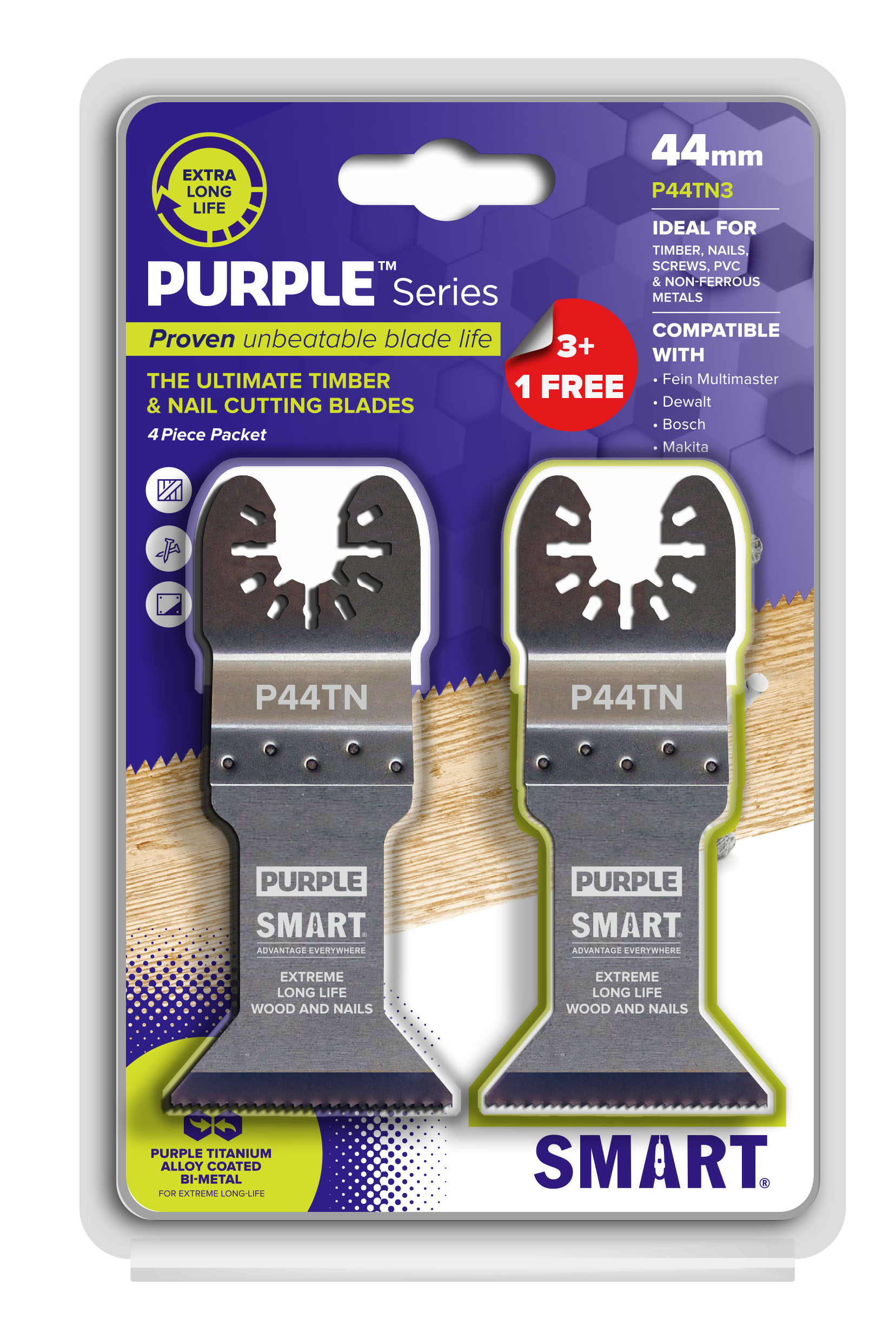 Smart Blades P44TN3+1 UN PUR 44x52mm Lame BiM Titanium 3+1pcs