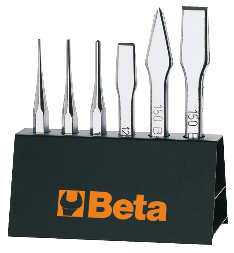 Beta 000380009 38/SP6 Jeu de 6 pièces composé de couteaux (art. 30), pointes (art. 32), ciseaux à froid (art. 34) et ciseaux à fermeture éclair (art. 36), avec support