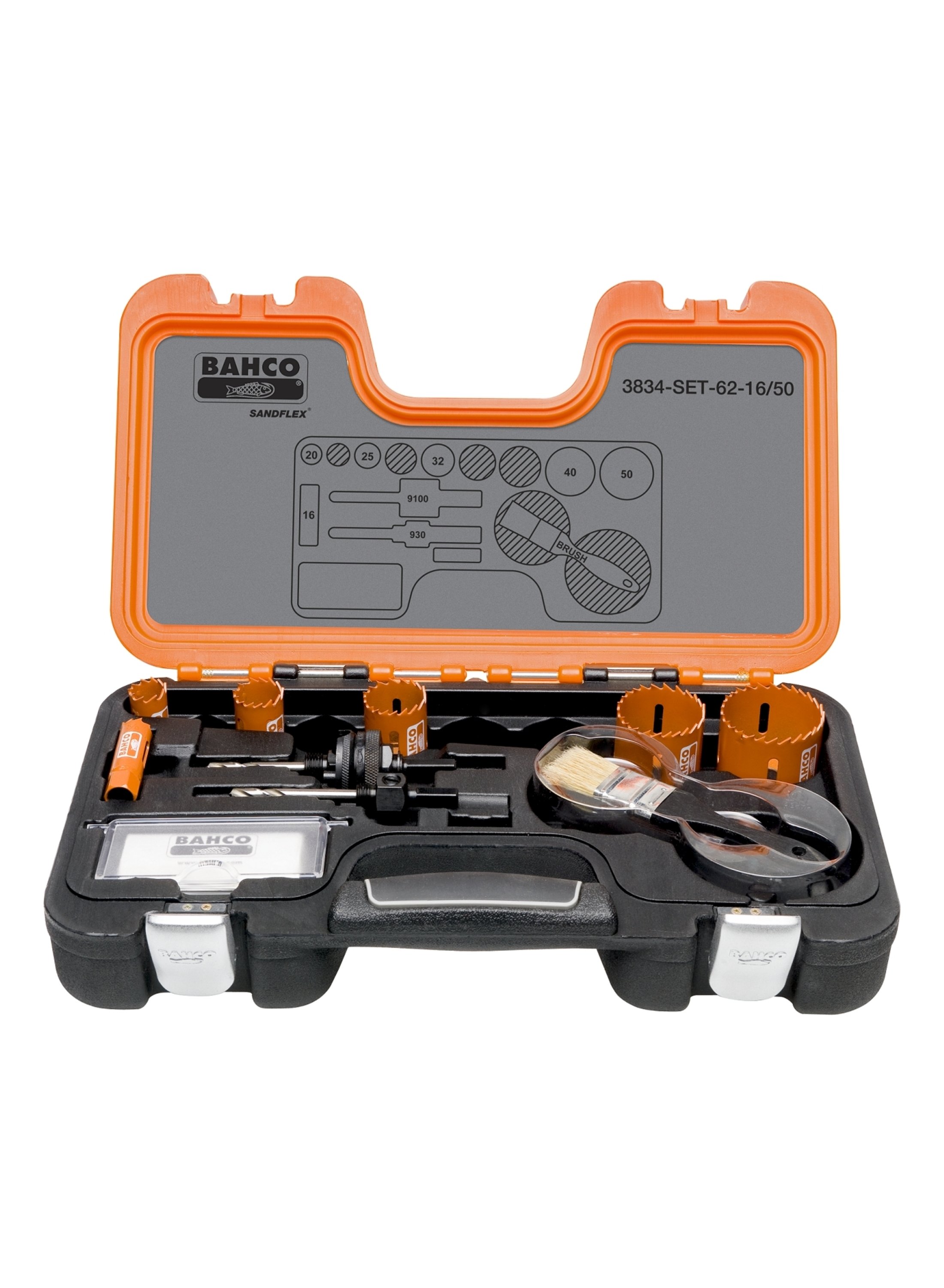 Bahco 3834-SET-62-16/50 Jeu de scies à trous 19/21/22/38/48 mm