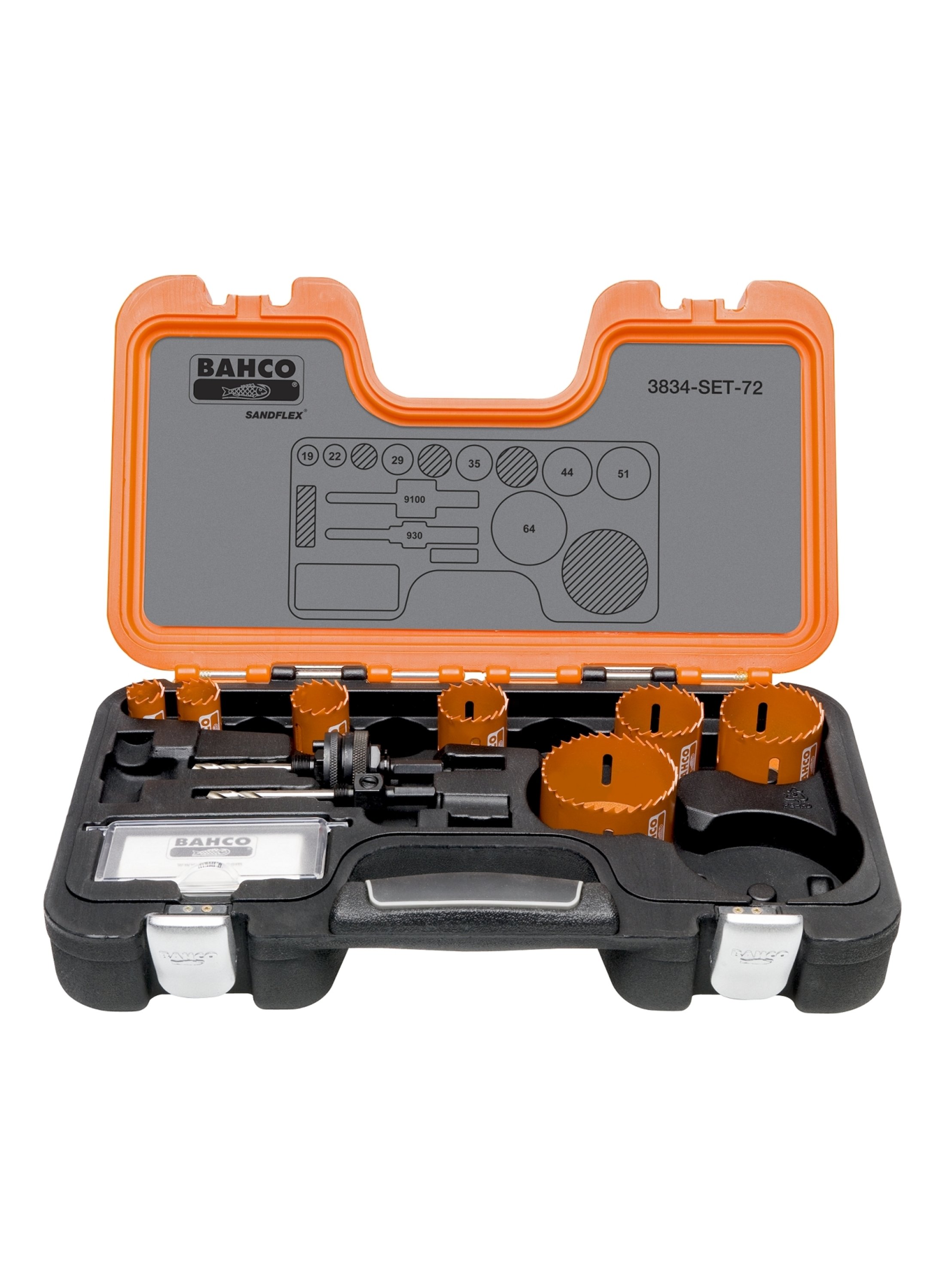 Bahco 3834-SET-72 Jeu de scies cloches 19/22/29/35/44/51/64 mm