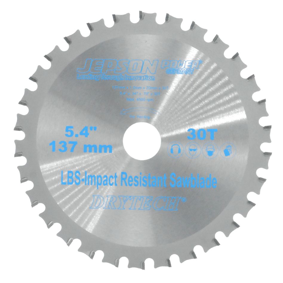 Jepson 72213730 Lame de scie circulaire Drytech HM LBS résistante aux chocs, Ø 137 x 20 x 1,0 mm, 30 dents, pour l'acier à paroi mince