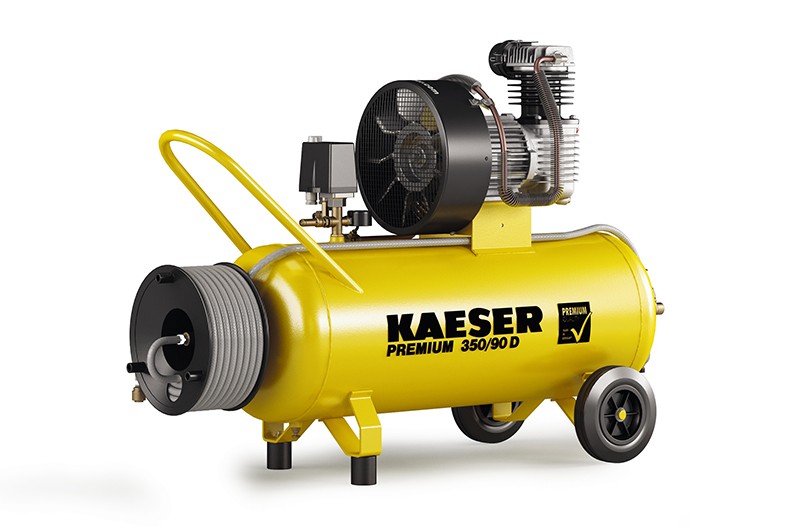 Kaeser 1.1816.10010 Premium 350/90D Compresseur à piston 400 Volt + Enrouleur avec 20 mtr. de tuyau d'air comprimé