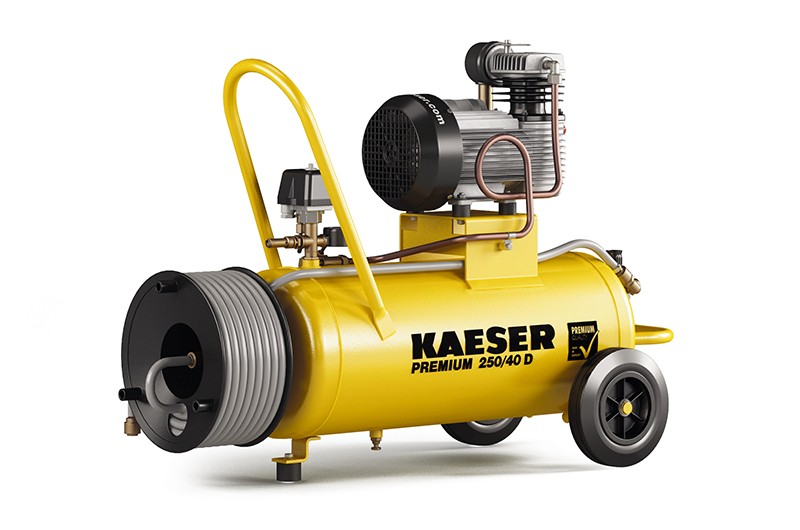 Kaeser 1.1806.00010 Compresseur à piston Premium 250/40D 400 Volt + Enrouleur avec 20 mtr. de tuyau d'air comprimé