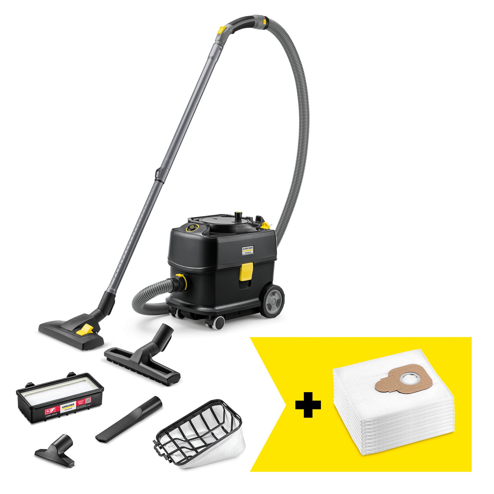 Kärcher Professional 1.527-310.0 T 10/1 Adv HEPA Go!Further Black aspirateur 230V 10L 40l/s 18kPa incl. 10 sacs filtrants et accessoires