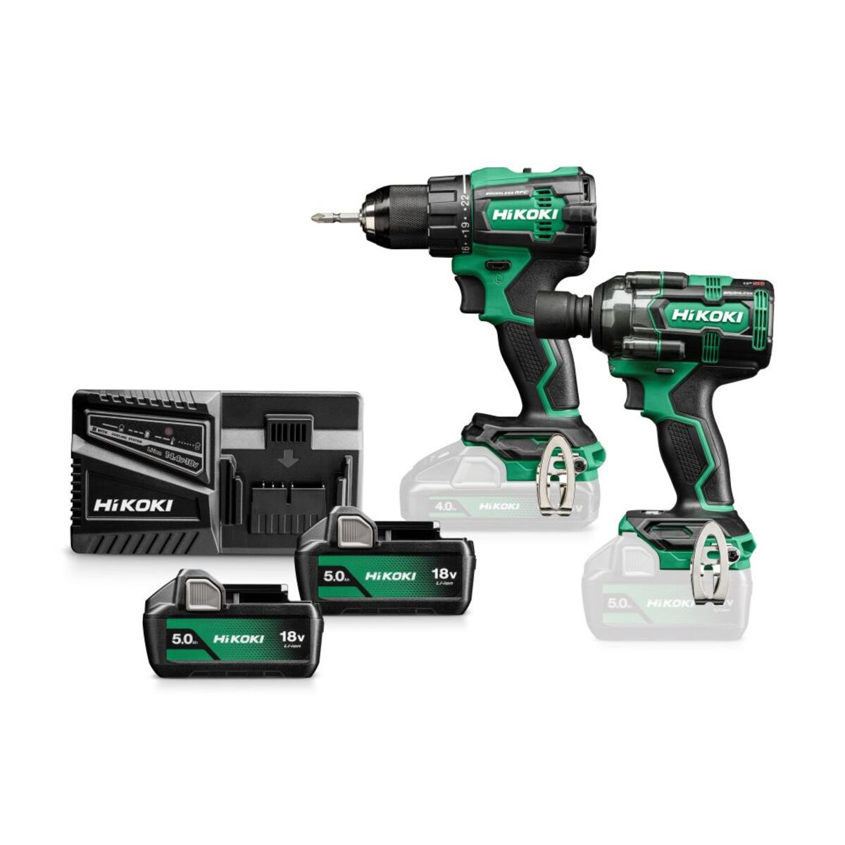 HIKOKI KC18DEWKZ Kit combiné - Perceuse sans fil DS18DE + Clé à chocs sans fil WR18DH 1/2" 18V 5.0Ah Li-Ion en HSC III