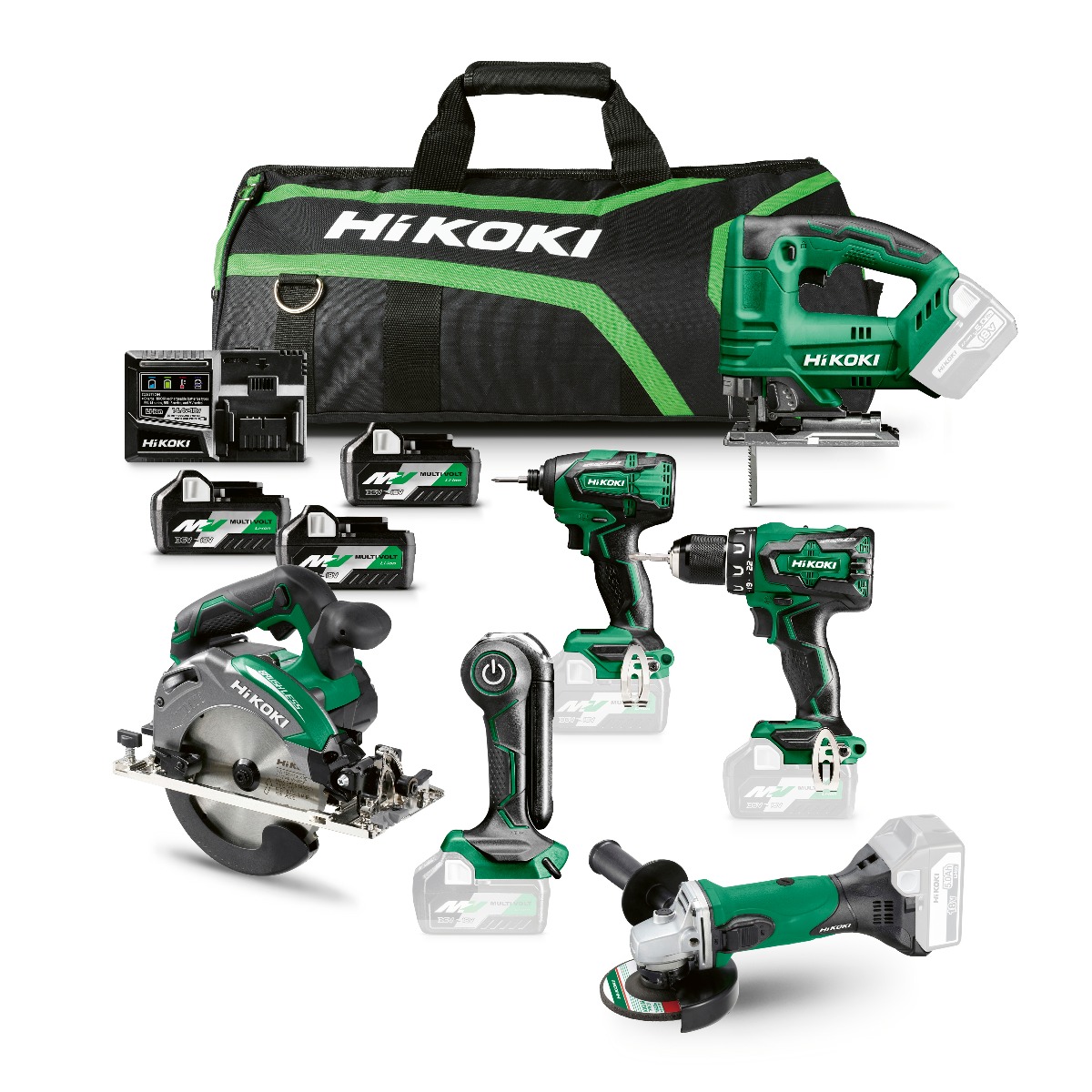 HIKOKI KC18H6B-MVA3 pack combiné avec 6 machines 18 volts 3 x 5.0 ah ...