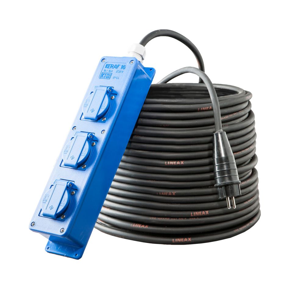 Keraf 119464 C&acirc;ble d'extension 3 m H07RN-F 3G2,5 pin earthing 3-gang