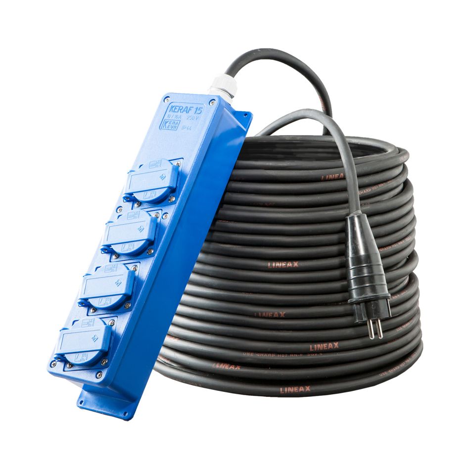 Keraf 119646 Câble d'extension 10 m H07RN-F 3G2,5 pin earthing 4-gang