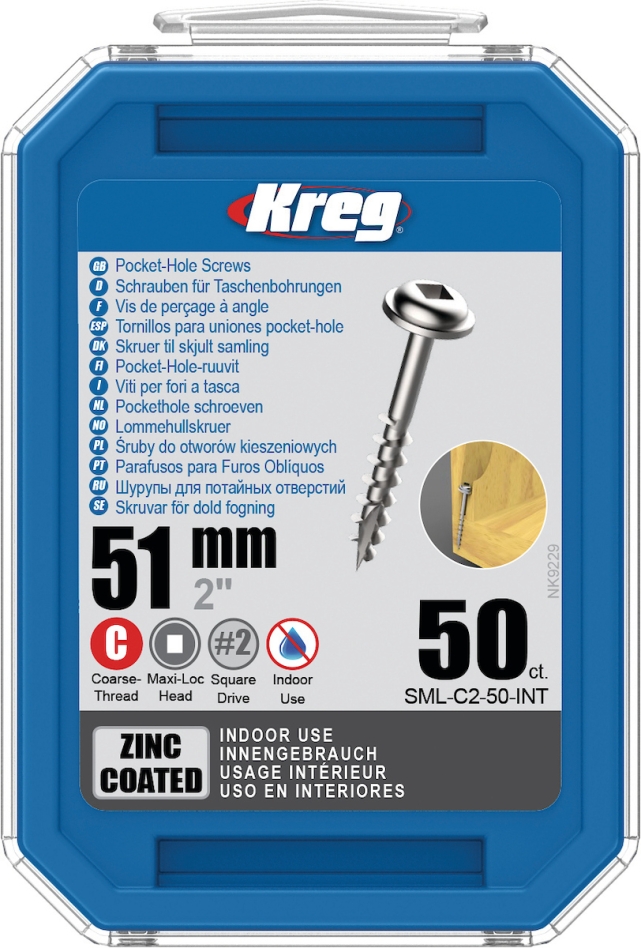 Kreg SML-C2-50-INT Vis à tête cylindrique 51 mm galvanisée Maxi-Loc à filetage grossier 50 pcs.