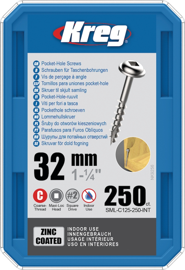 Kreg SML-C125-250-INT Vis à tête cylindrique 32 mm galvanisée Maxi-Loc à filetage grossier 250 pièces