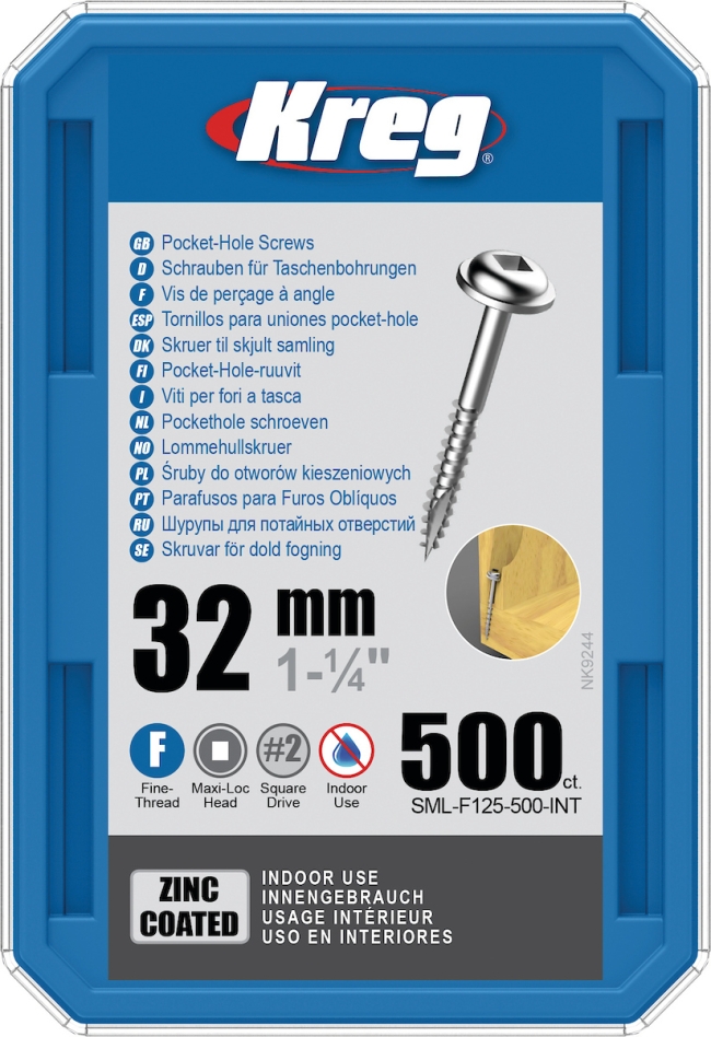 Kreg SML-F125-500-INT Vis à tête cylindrique 32 mm galvanisée Maxi-Loc à filetage fin 500 pièces