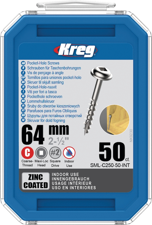 Kreg SML-C250-50-INT Vis à tête cylindrique 64 mm galvanisée Maxi-Loc à filetage grossier 50 pcs.