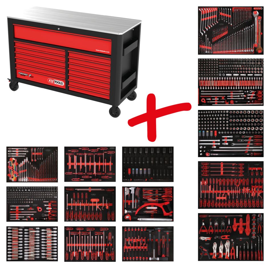 KS Tools 845.14950 Performanceplus Ensemble de chariots à outils P45 avec 950 outils pour 13 tiroirs