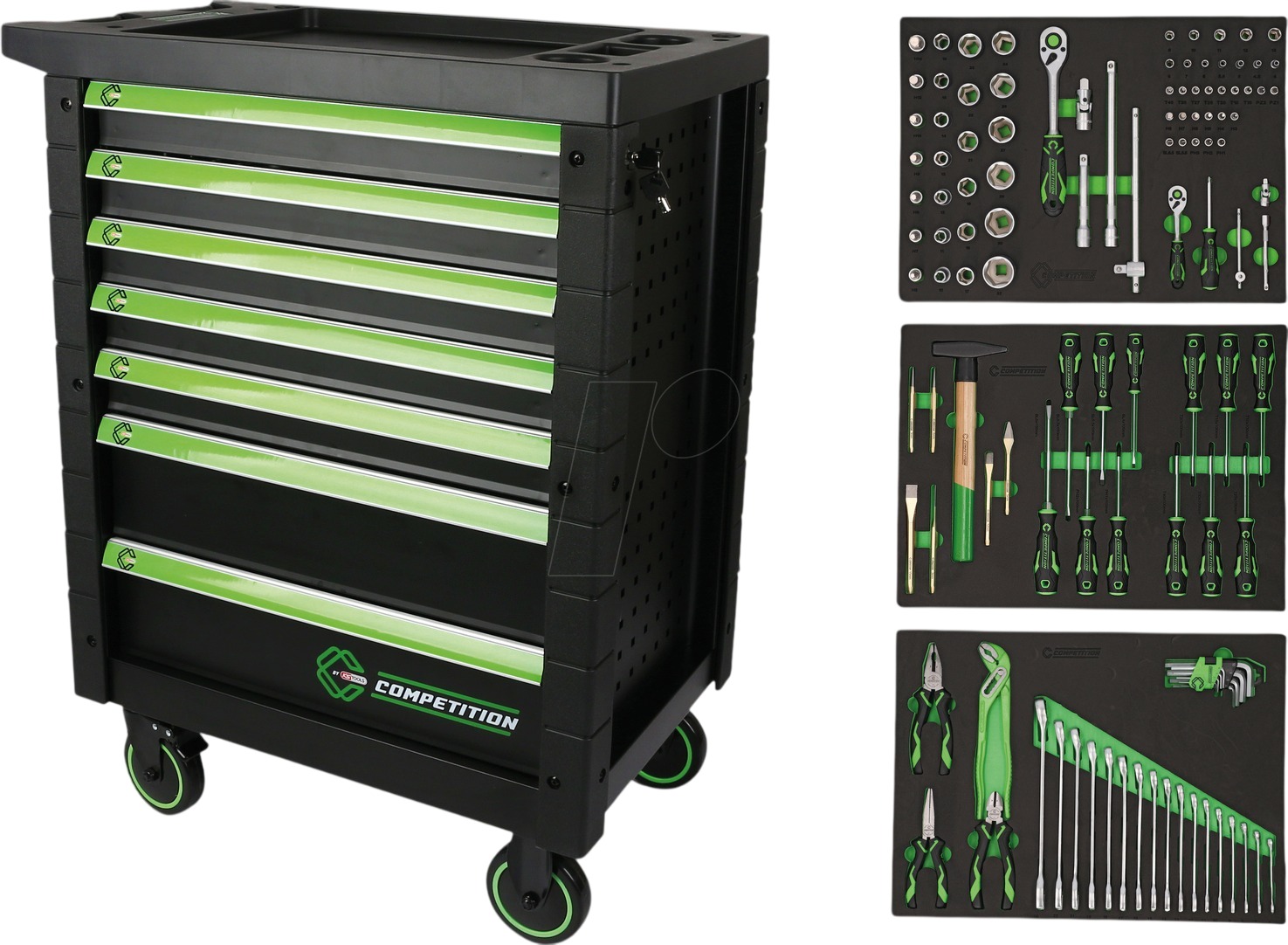 KS Tools 512.3119 COMPETITION Chariot à outils à 7 tiroirs avec 119 outils de qualité supérieure