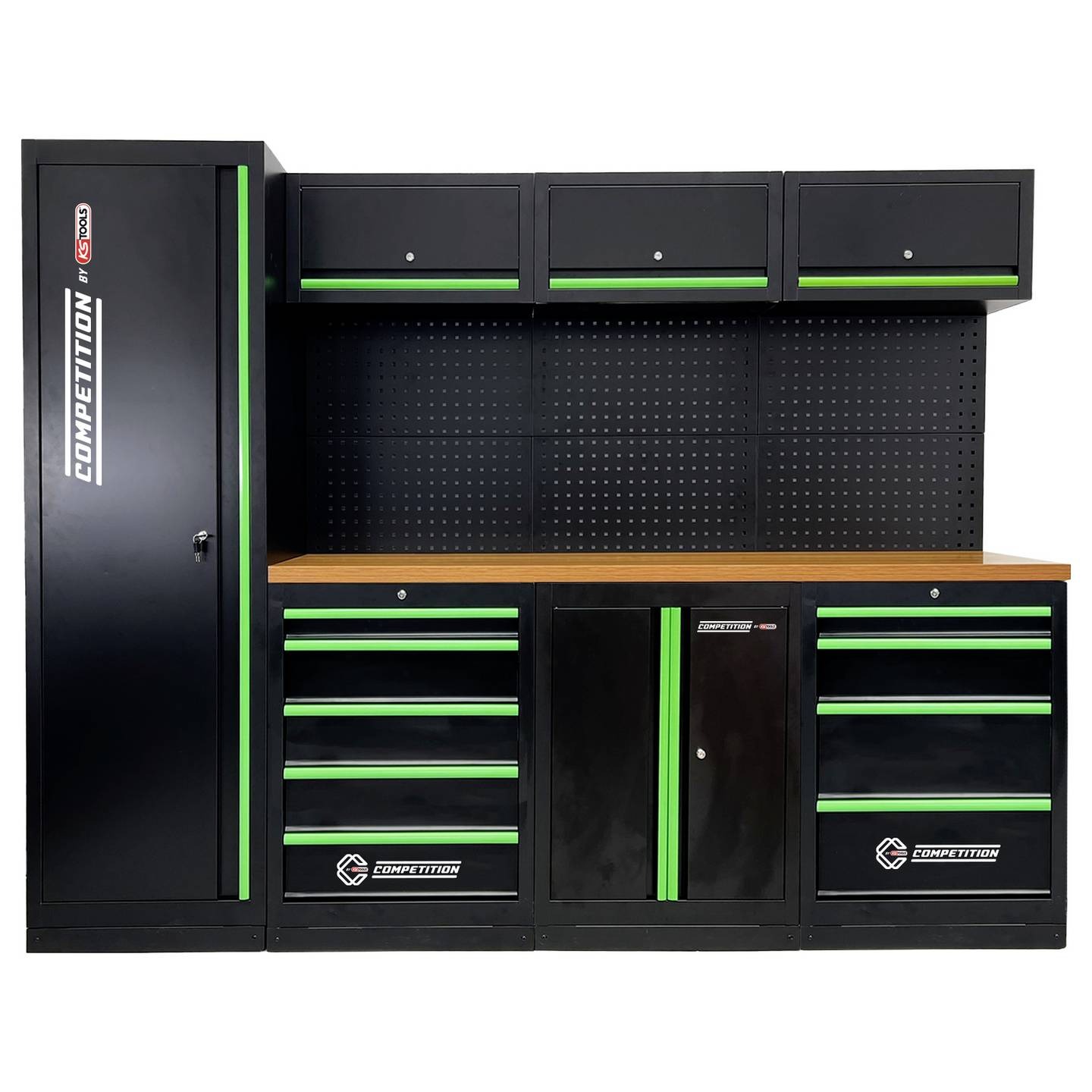 KS Tools 512.5500 CONCOURS Système d'armoire d'atelier, plan de travail en bois