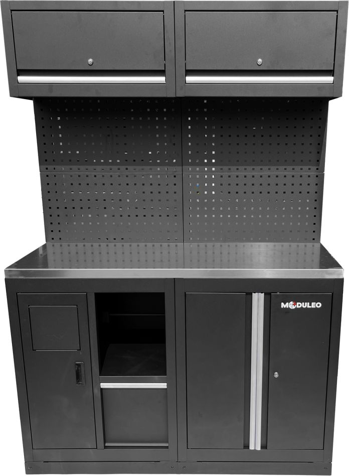 KS Tools 866.6040 Module d'extension du système d'armoire d'atelier, plan de travail en acier inoxydable, système de déchets avec porte-rouleau de papier