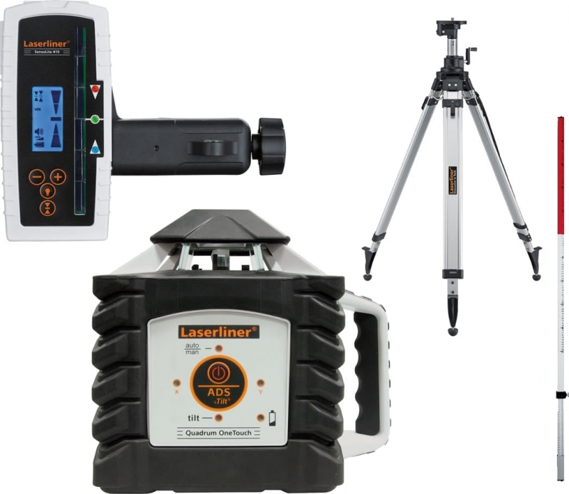 Laserliner 053.200-2 Quadrum OneTouch 410 S SET Laser rotatif + bâton de mesure Flexi gratuit + trépied à broche P260 cm