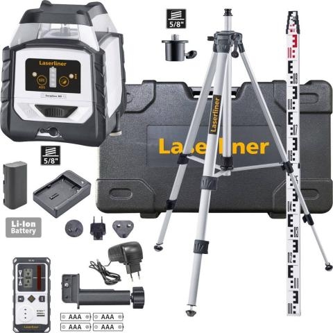 Laserliner 052.500A DuraPlane 360 Set Laser rouge horizontal à 360 degrés avec trépied de 175 cm, récepteur et mire de nivellement de 3 m