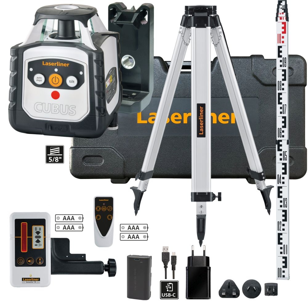 Laserliner 052.325A Cubus 110 S set Laser de rotation + trépied 150 cm + récepteur laser + canne de mesure