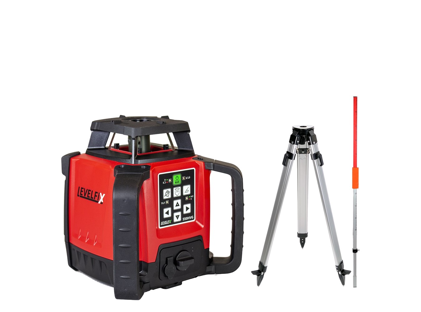 Levelfix 554514 550HVG Laser de chantier polyvalent autonivelant vert + trépied 1,8m + mire de mesure