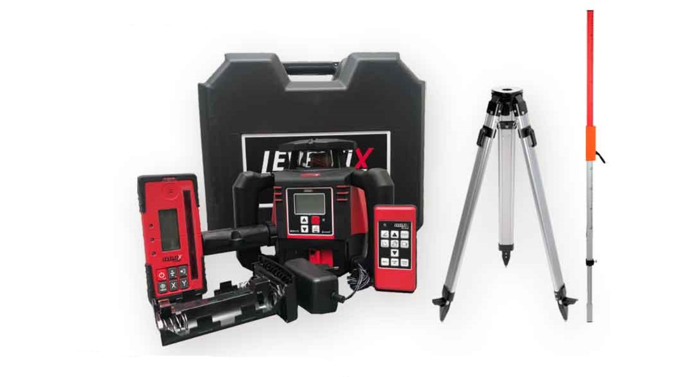 Levelfix 554802 860HVS Laser de chantier rouge avec double pente numérique + trépied 2.7m + mire de mesure