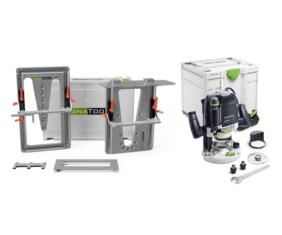 Lignatool LT080PROF2200 Ensemble de gabarits pour le toupillage de queues d''aronde pro package + Festool OF2200EB-Plus Router