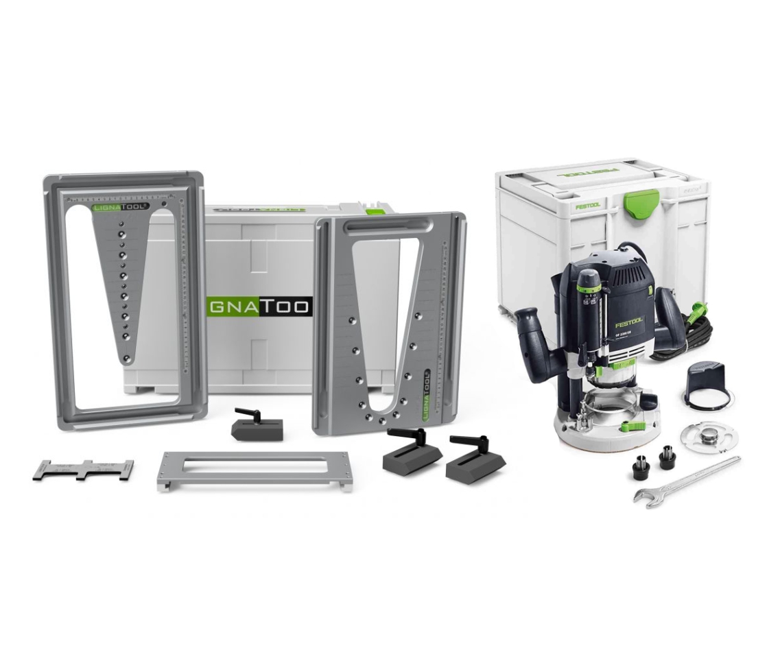 Lignatool LT080STOF2200 Ensemble de gabarits pour le toupillage de queues d''aronde + Défonceuse Festool OF2200EB-Plus